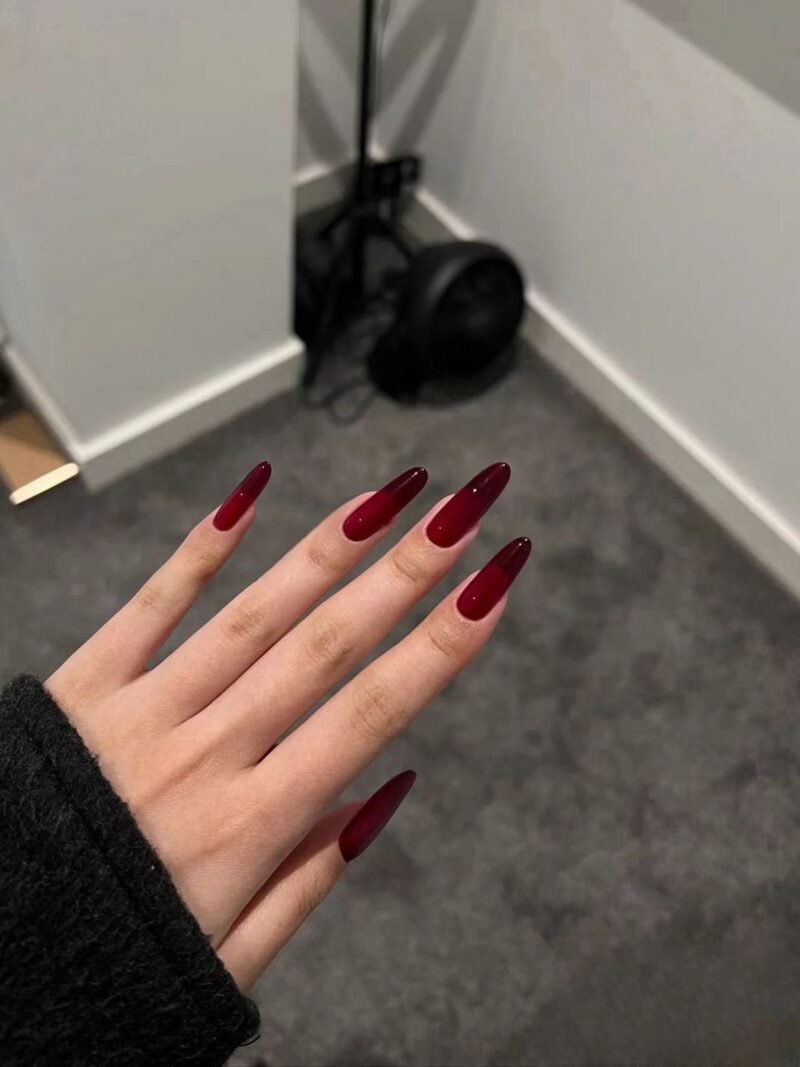 Burgundy solid color nail art