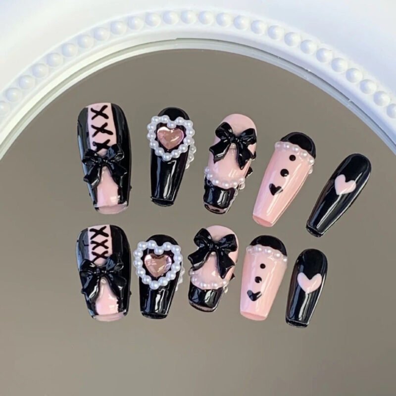 Pink black nail art - 图片 2