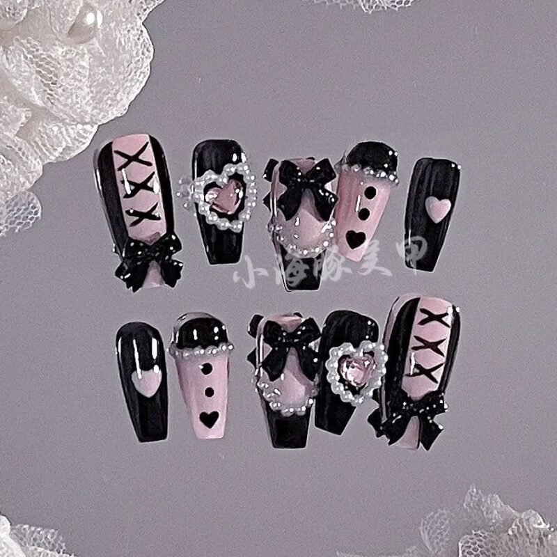 Pink black nail art - 图片 3