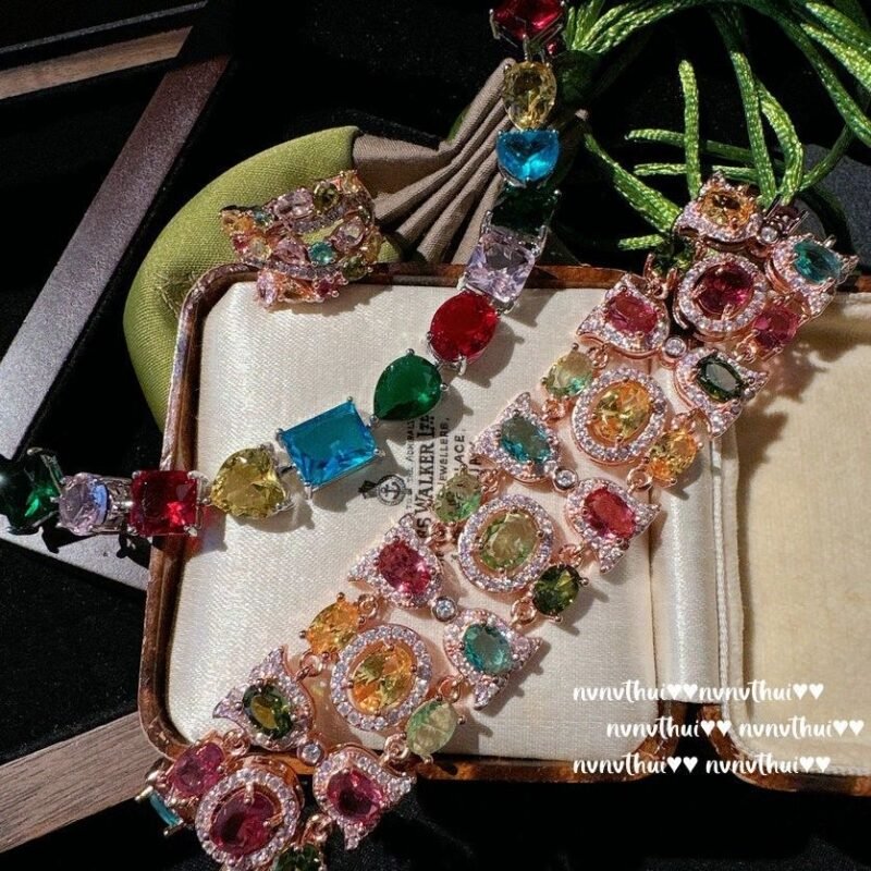 Heavy temperament Gaia goddess imitation natural tourmaline bracelet set with diamonds rose estate ring rainbow set - 图片 5