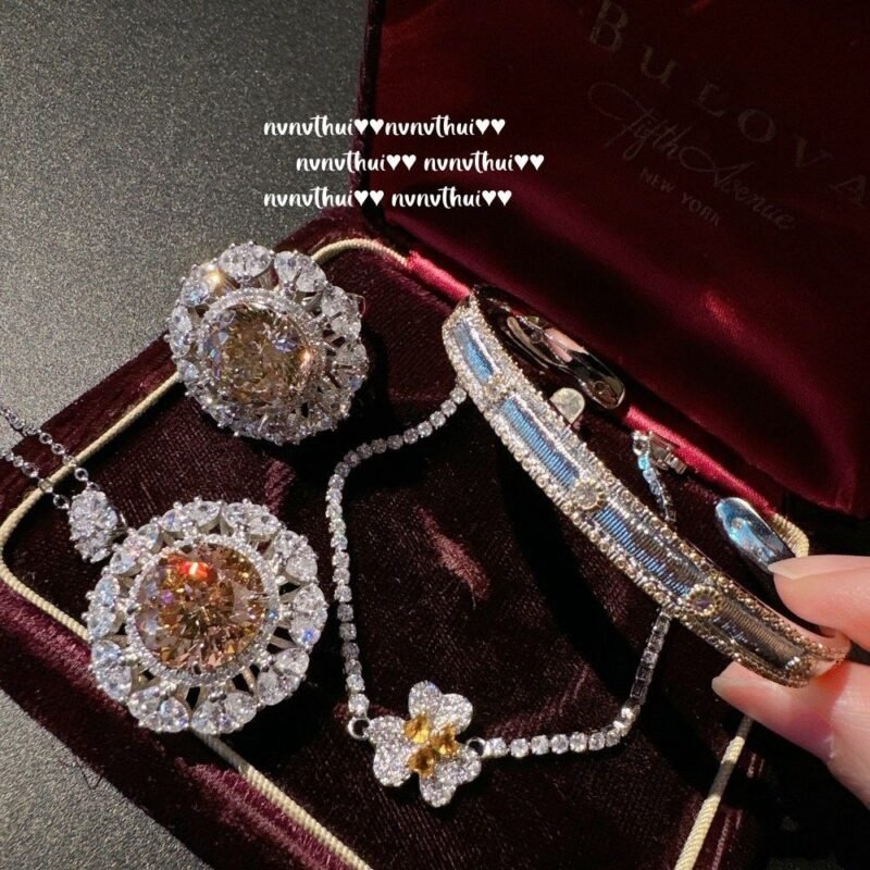 Heavy temperament Gaia goddess imitation natural tourmaline bracelet set with diamonds rose estate ring rainbow set - 图片 19