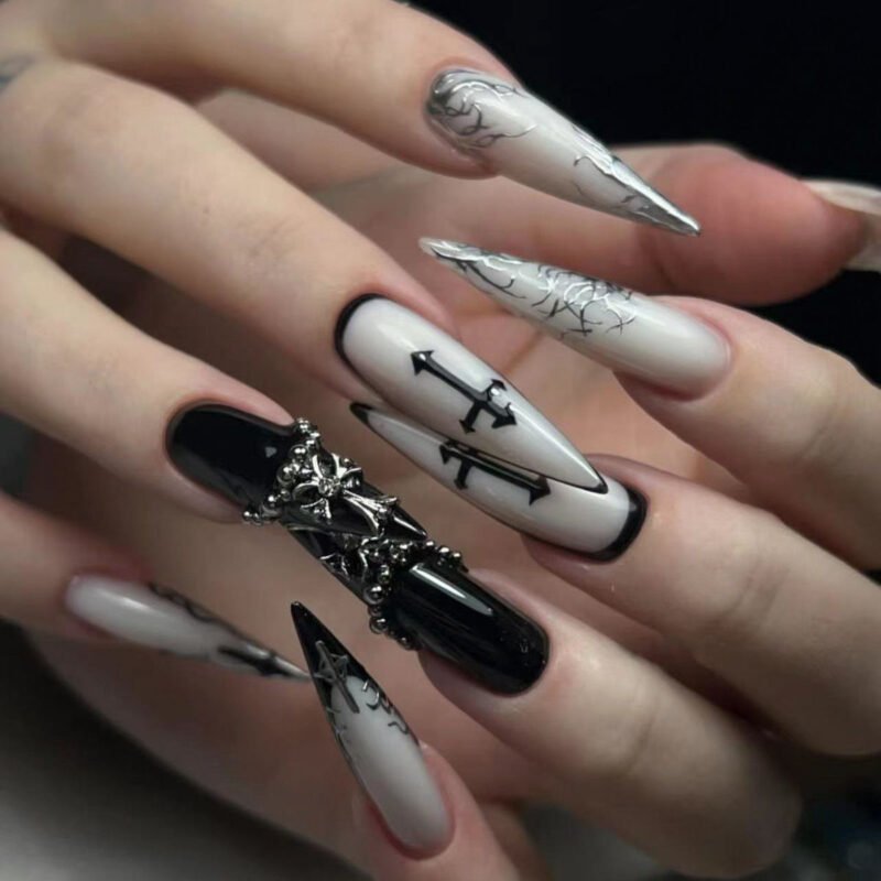 Wear a long sweet and cool black European and American hot girl with a sense of luxury, heavy industry nail art, a variety of styles - 图片 34