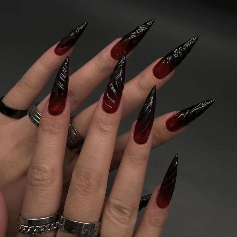 Wear a long sweet and cool black European and American hot girl with a sense of luxury, heavy industry nail art, a variety of styles - 图片 29