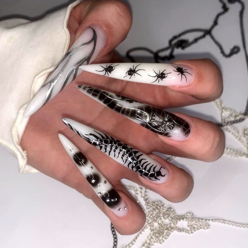 Wear a long sweet and cool black European and American hot girl with a sense of luxury, heavy industry nail art, a variety of styles - 图片 19