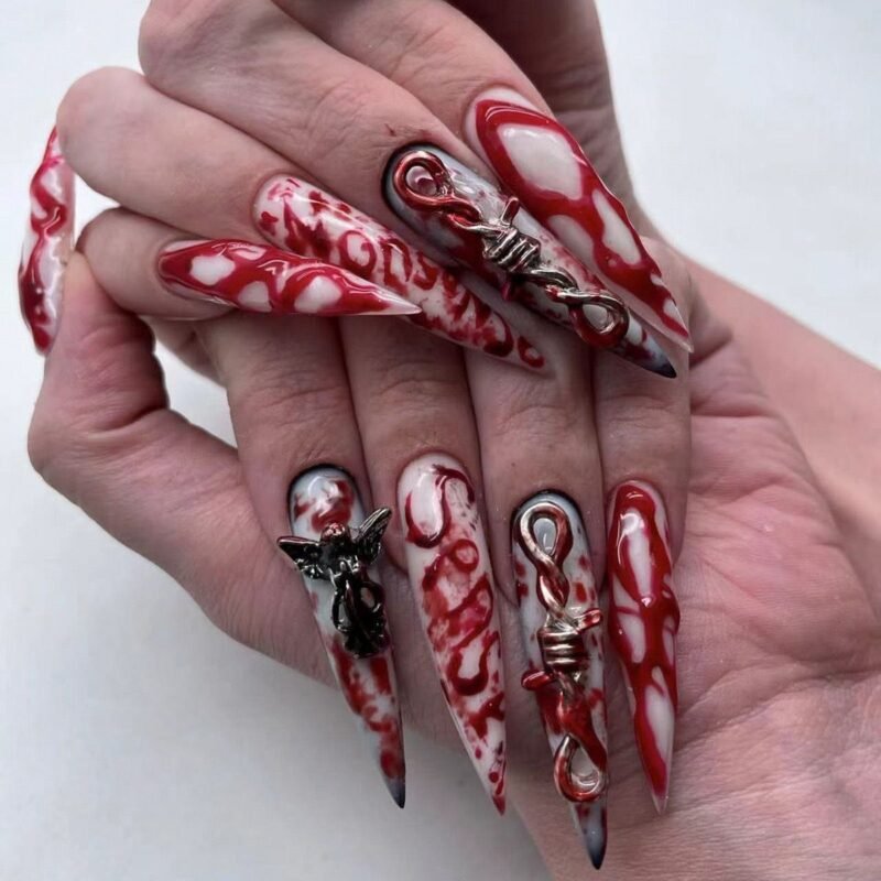 Wear a long sweet and cool black European and American hot girl with a sense of luxury, heavy industry nail art, a variety of styles - 图片 14