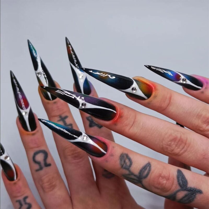 Wear a long sweet and cool black European and American hot girl with a sense of luxury, heavy industry nail art, a variety of styles - 图片 7