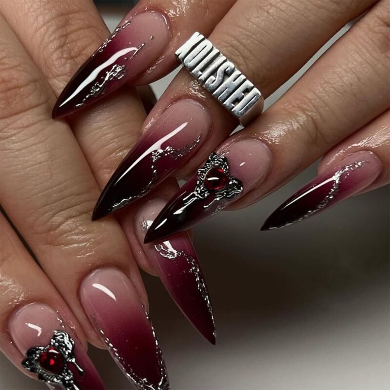 Wear a long sweet and cool black European and American hot girl with a sense of luxury, heavy industry nail art, a variety of styles - 图片 5