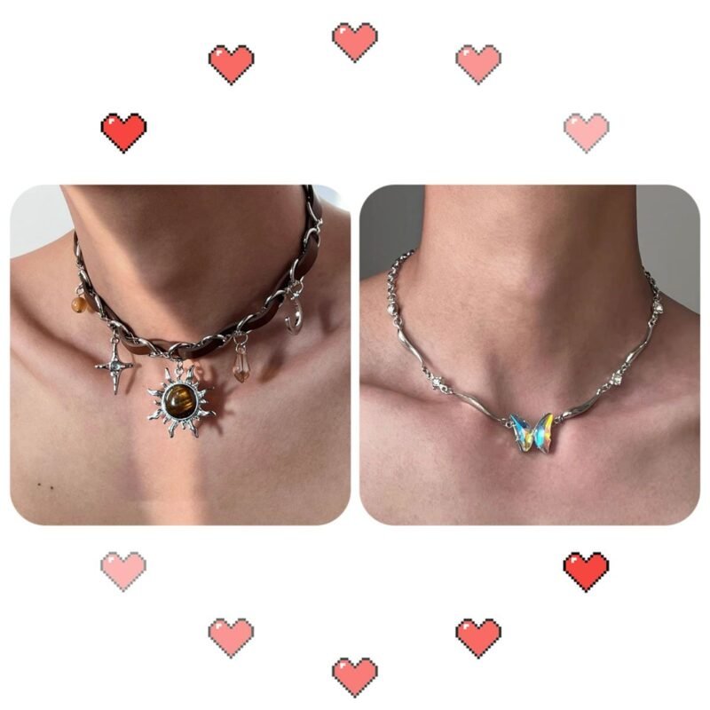 Wound studded metal leather collar cropunk love girl subculture minority necklace - 图片 7