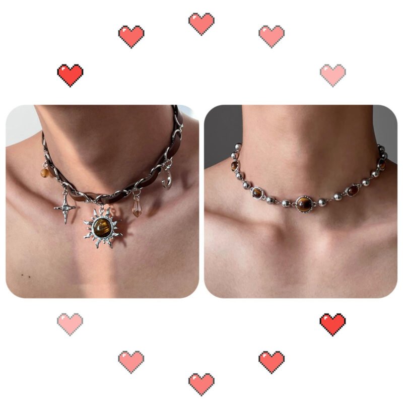 Wound studded metal leather collar cropunk love girl subculture minority necklace - 图片 6