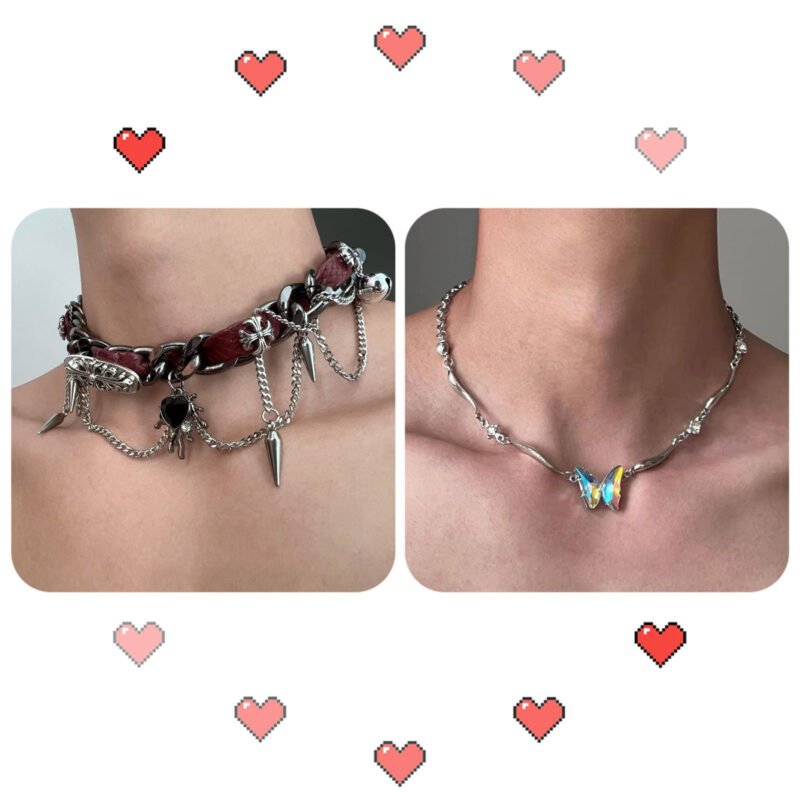 Wound studded metal leather collar cropunk love girl subculture minority necklace - 图片 5