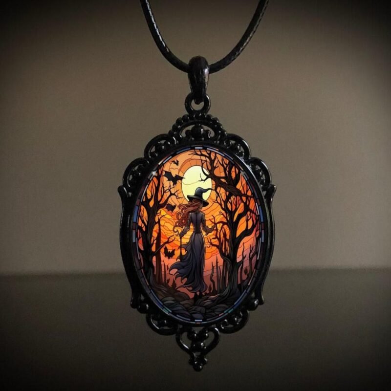 New Necklace Vintage Gothic Bat Cross Witch Halloween Pendant Necklace Ornament - 图片 2