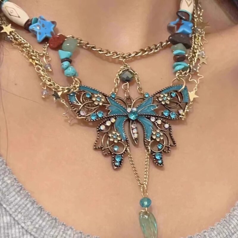 New butterfly beaded necklace retro choker sweet cool niche necklace necklace outfit - 图片 6