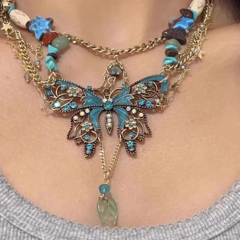 New butterfly beaded necklace retro choker sweet cool niche necklace necklace outfit - 图片 5