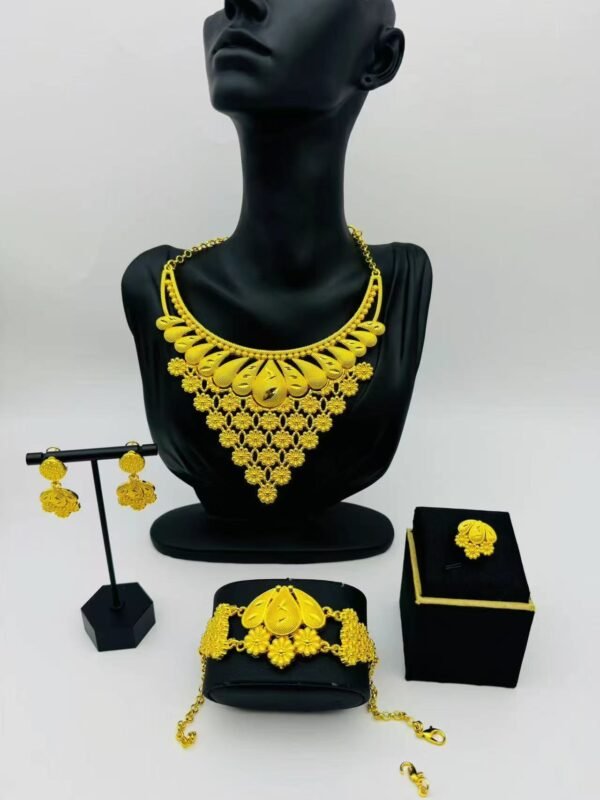 2025 New Gold Plated Jewelry Set | 4Pcs Zinc Alloy Bridal Set | No Fade African Wedding Jewelry